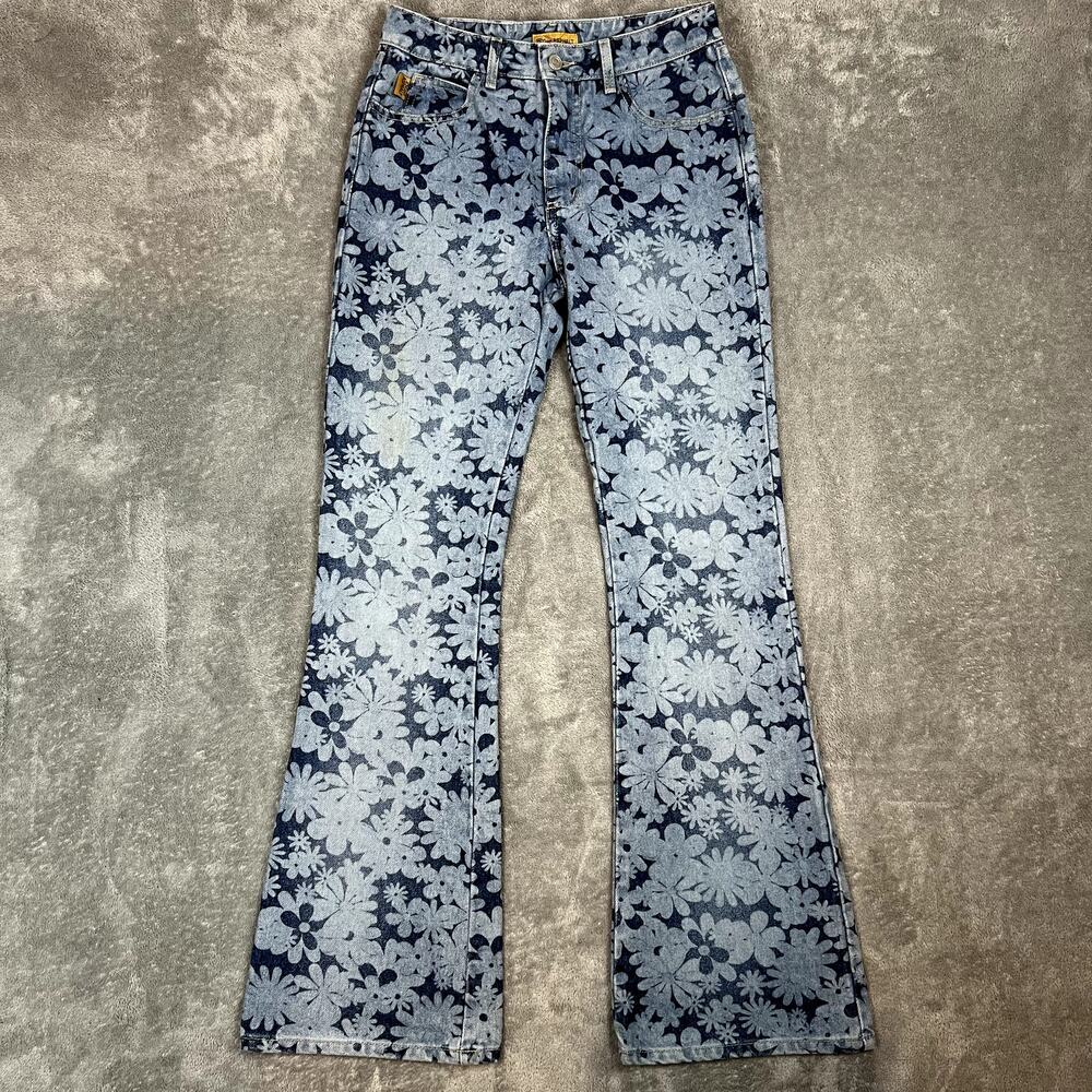 VTG Asphalt Denim Jeans Womens 1 Flared‎ Floral Retro Festival USA Hippie